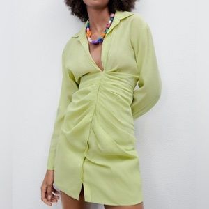 Zara Dress Mini Long Sleeve Draped Green Size small